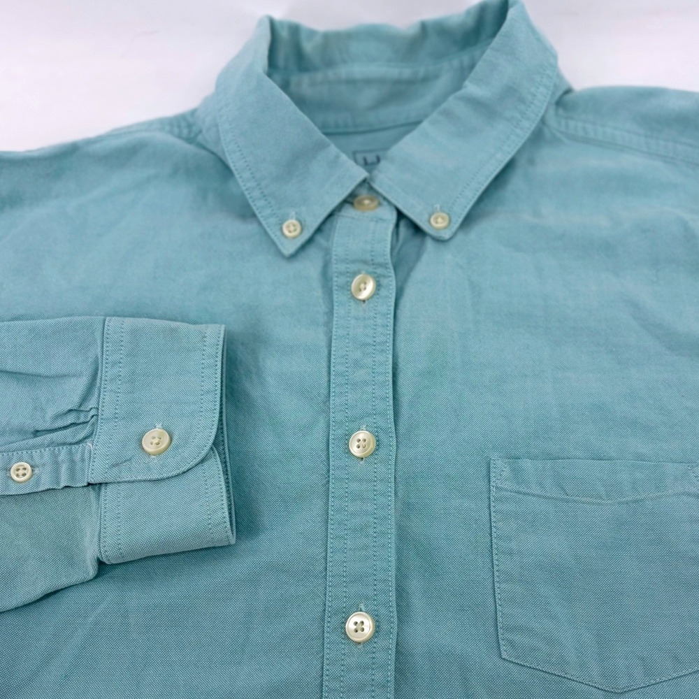 LL Bean Mens Large Regular Teal Blue Cotton Oxford Button Down Shirt 0JRG1